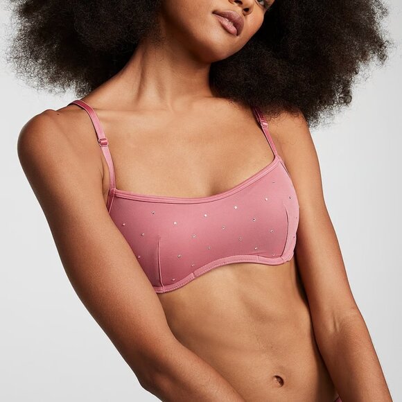 NWT PINK Pink Mesh Bralette with Jeweled Detail and Adjustable Straps XL - Picture 1 of 4